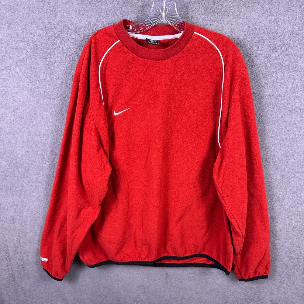 Nike Mens XL Therma-Fit Red Thin Fleece Pullover Sweatshirt